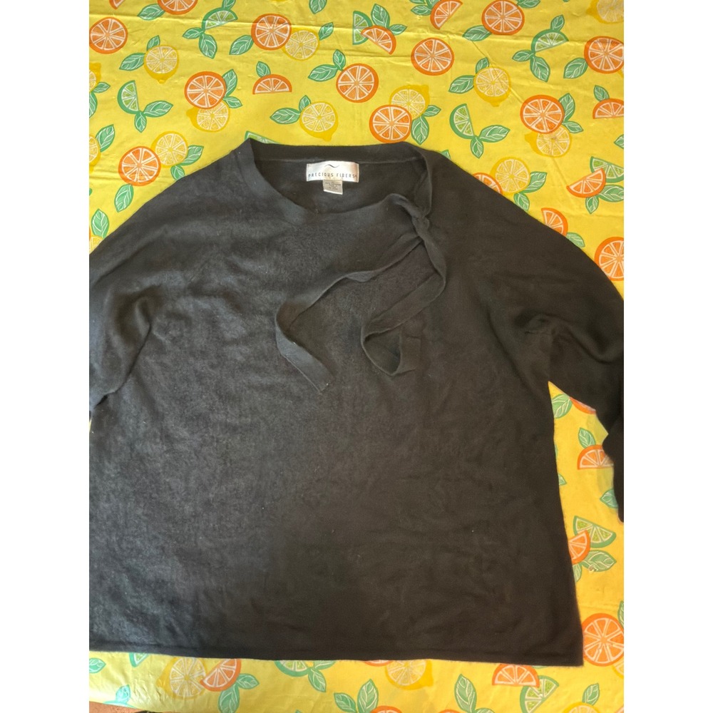 Precious Fibers Cashmere Sweater Womens 2X Black Tie Neck Pullover